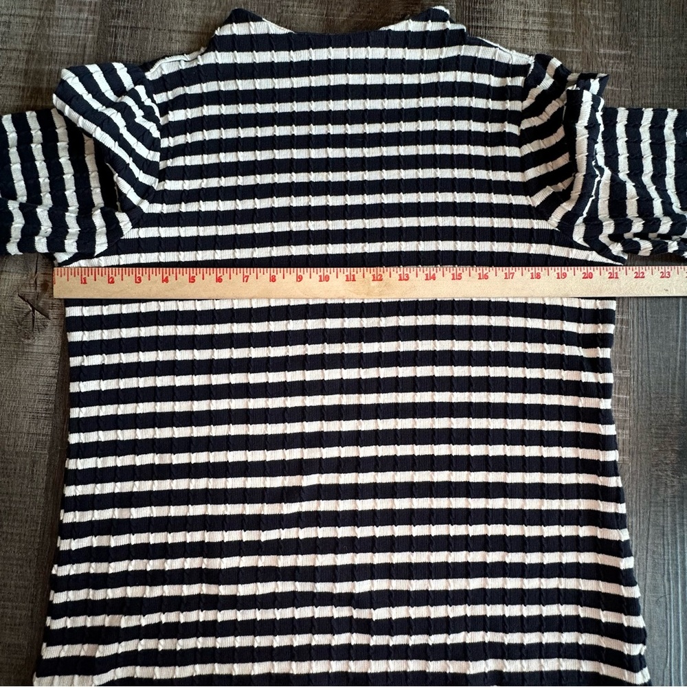 Talbots Top Women's Large Navy Blue & Ivory Striped Cable Knit Mock Turtleneck - Picture 7 of 10